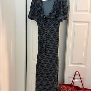 Reformation Plaid Maxi Dress in Blue and Gold